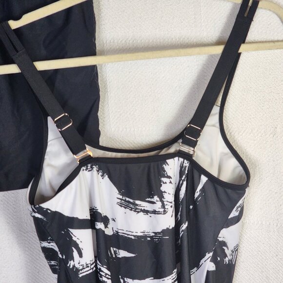 Rotita Black White Graffiti Print Poly Elastane Double Adj Straps Tankini Set SM - Picture 11 of 16